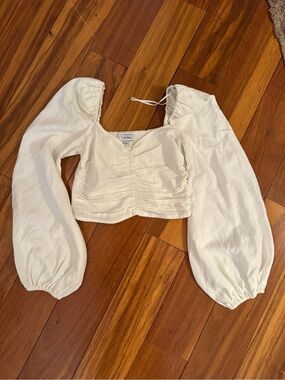 & Other Stories White Ruched Puff-Sleeve Crop Top